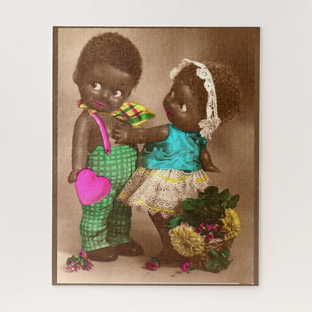 1920s RPPC adorable black dolls in love Jigsaw Puzzle (Vertical)