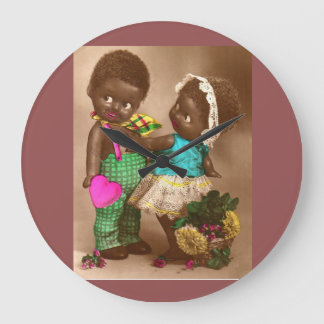 1920s RPPC adorable black dolls in love Large Clock