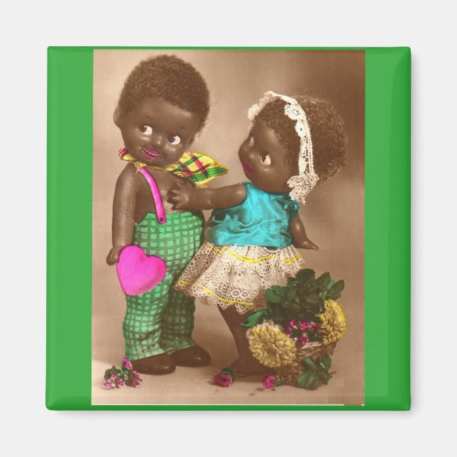1920s RPPC adorable black dolls in love Magnet (Front)