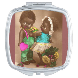 1920s RPPC adorable black dolls in love Makeup Mirror