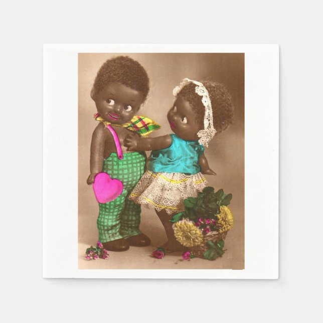 1920s RPPC adorable black dolls in love Napkins (Front)