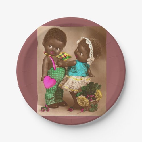 1920s RPPC adorable black dolls in love Paper Plates