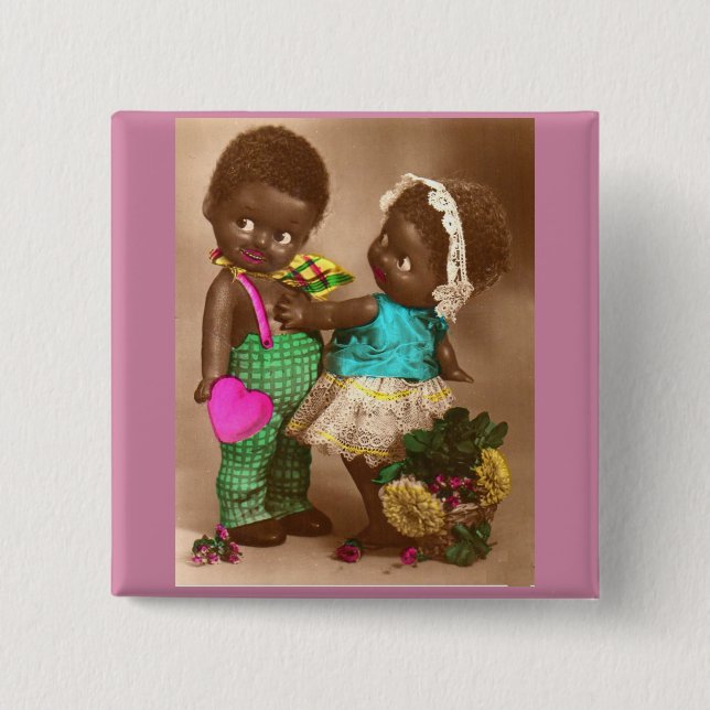 1920s RPPC adorable black dolls in love Pinback Button (Front)