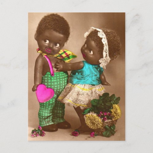 1920s RPPC adorable black dolls in love Postcard