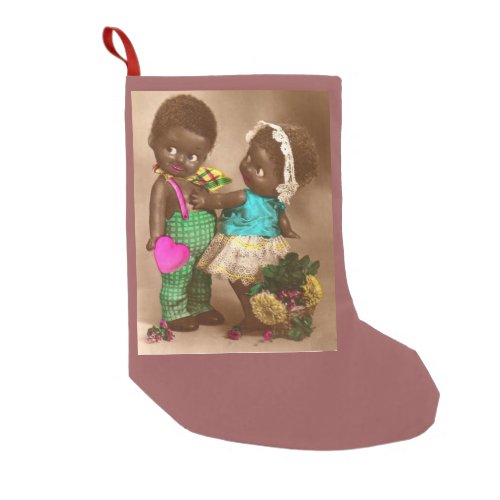 1920s RPPC adorable black dolls in love Small Christmas Stocking