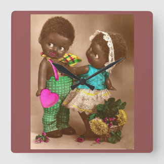 1920s RPPC adorable black dolls in love Square Wall Clock