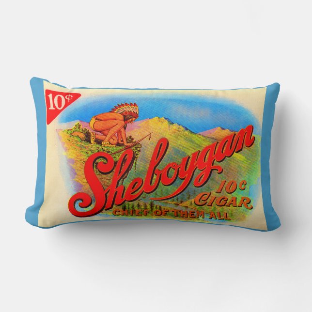 1920s Sheboygan cigar label print Lumbar Pillow (Front)