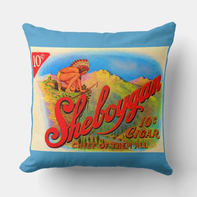 1920s Sheboygan cigar label print Throw Pillow (Front)
