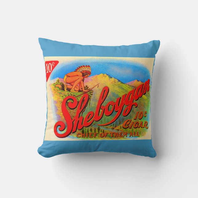 1920s Sheboygan cigar label Throw Pillow (Front)