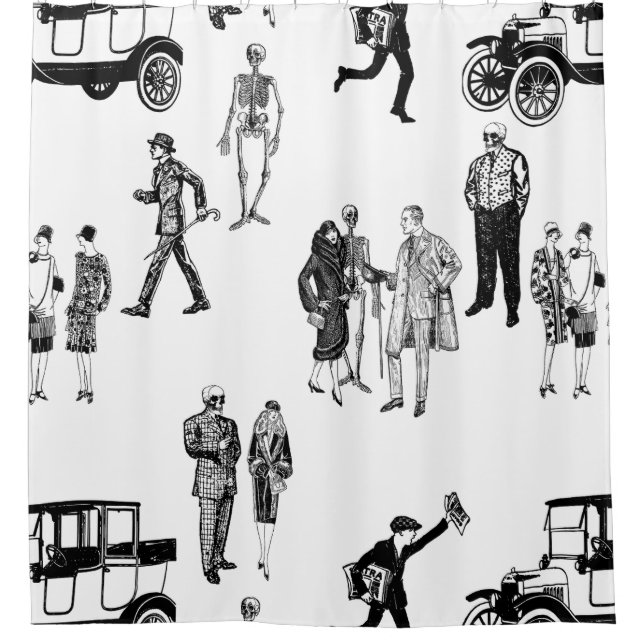 1920s skeleton toile flappers antique sinister shower curtain (Front)