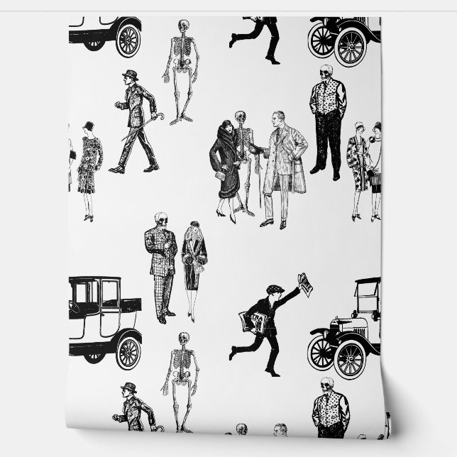 1920s skeleton toile flappers antique sinister wallpaper  (Unrolling)