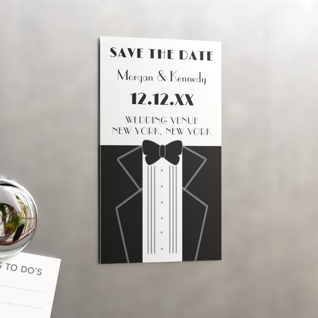 1920s Style Tuxedo Wedding Save the Date Magnet (Perfect magnetic Save the Date for a 1920s themed wedding. Just add your details)
