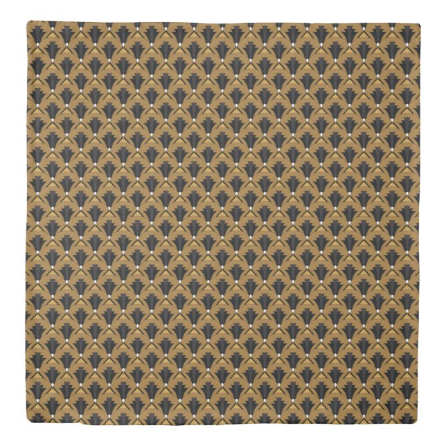 1920s Taupe and Black Art Deco Fans Pattern Duvet Cover (Front)