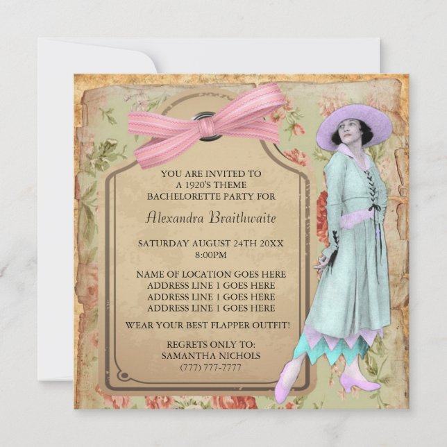 1920's Theme Bachelorette Party Invitation (Front)
