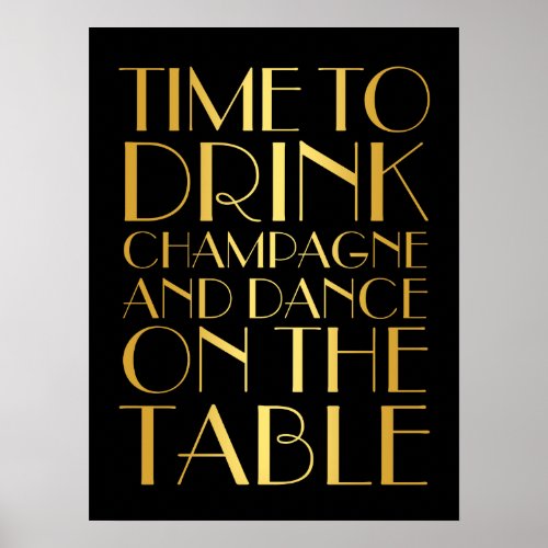 1920s Time to Drink Champagne Poster gold