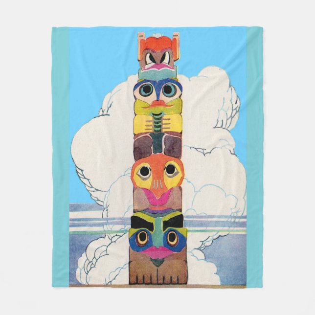 1920s totem pole fleece blanket (Front)