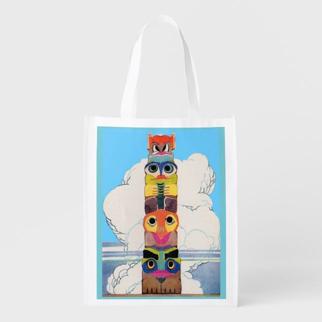 1920s totem pole reusable grocery bag (Front)