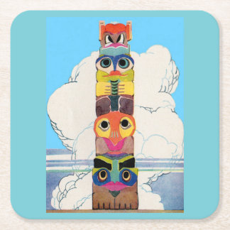 1920s totem pole square paper coaster