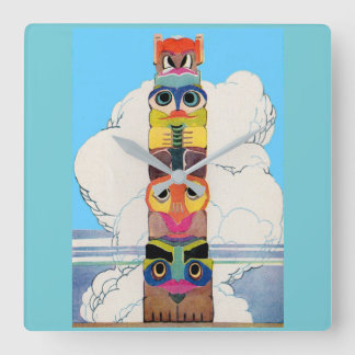 1920s totem pole square wall clock