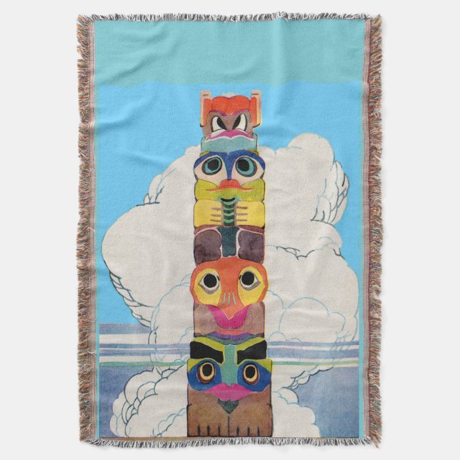 1920s totem pole throw blanket (Front Vertical)