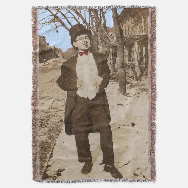 1920s vernacular photo classy young man throw blanket (Front Vertical)