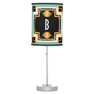 1920s Vintage Art Deco Black and Gold Geometric Table Lamp