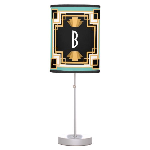 1920s Vintage Art Deco Black and Gold Geometric Table Lamp
