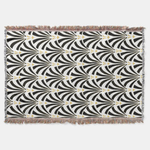 1920s Vintage Art Deco Black & White Palmetto Throw Blanket