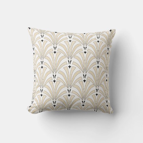 1920s Vintage Art Deco Cream  Black Fans Throw Pillow