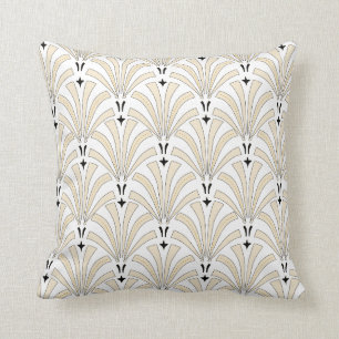 1920s Vintage Art Deco Cream & Black Fans Throw Pillow