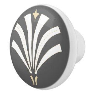 1920s Vintage Art Deco White Fan Palmetto Ceramic Knob