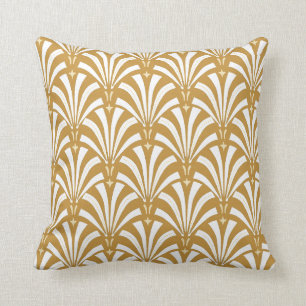 1920s Vintage Art Deco White Fans & Mustard Yellow Throw Pillow