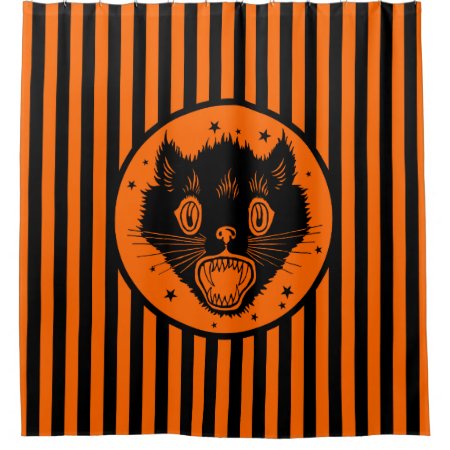1920s Vintage Black Cat Halloween Shower Curtain