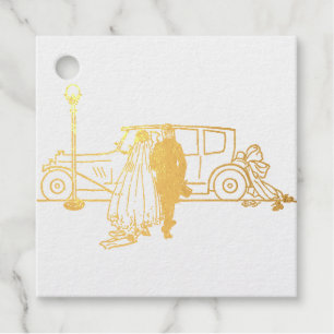 1920's vintage bride and groom foil favor tags