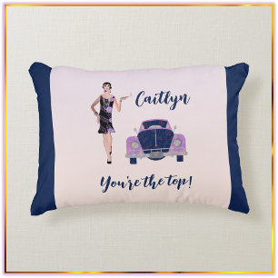 1920's Vintage Flapper and Antique Car Accent Pill Accent Pillow