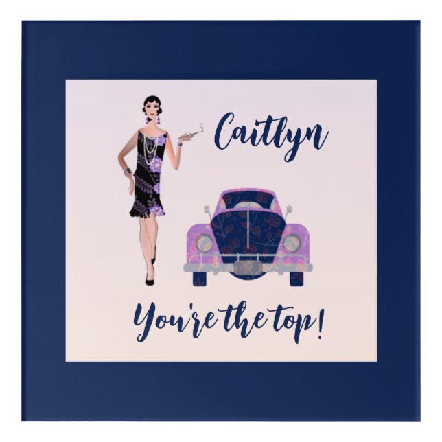 1920's Vintage Flapper and Antique Car Acrylic Print (Front)