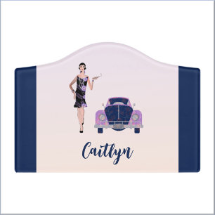 1920's Vintage Flapper and Antique Car Door Sign