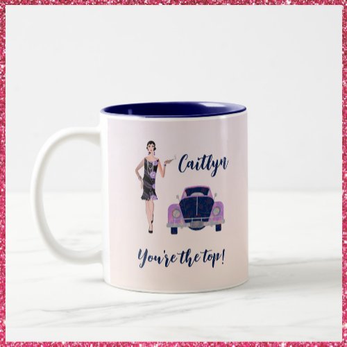 1920s Vintage Flapper and Antique Car Two_Tone Coffee Mug