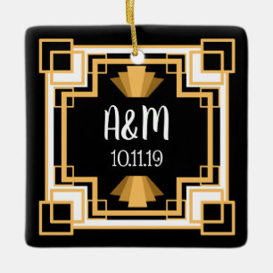 1920s Vintage Geo Art Deco Personalized Ceramic Ornament