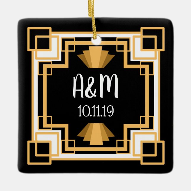 1920s Vintage Geo Art Deco | Personalized Ceramic Ornament (Front)