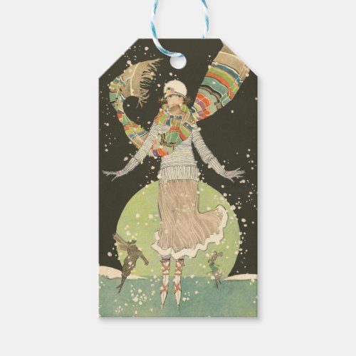 1920s Vintage Woman Ice Skater Gift Tag