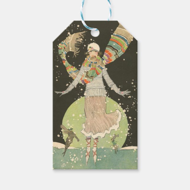 1920s Vintage Woman Ice Skater Gift Tag (Front)