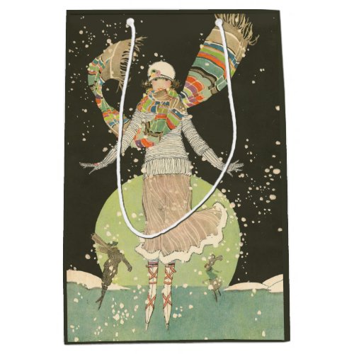 1920s Vintage Woman Ice Skater with Colorful Scarf Medium Gift Bag