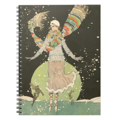 1920s Vintage Woman Ice Skater with Colorful Scarf Notebook