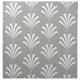 1920s White Art Deco Fans & Gray Cloth Napkin
