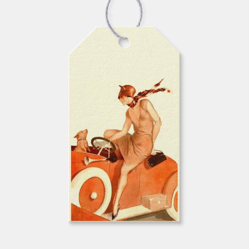 1920s woman car and dog gift tags