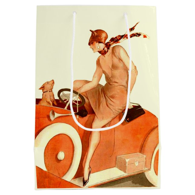 1920s woman, car and dog medium gift bag (Back)