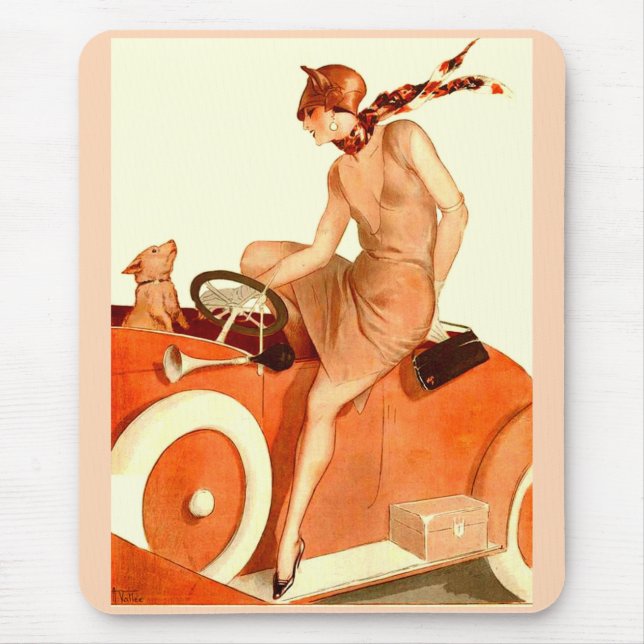 1920s woman, car and dog mouse pad (Front)