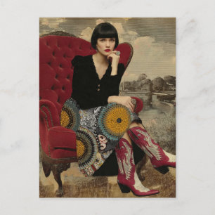 1920s Woman in Colorful Mandala Skirt and Boots Postcard