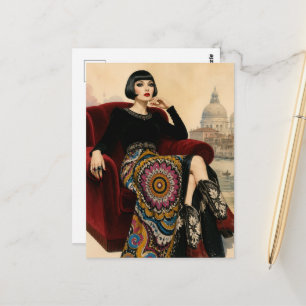 1920s Woman Sits in a Red Chair Postcard